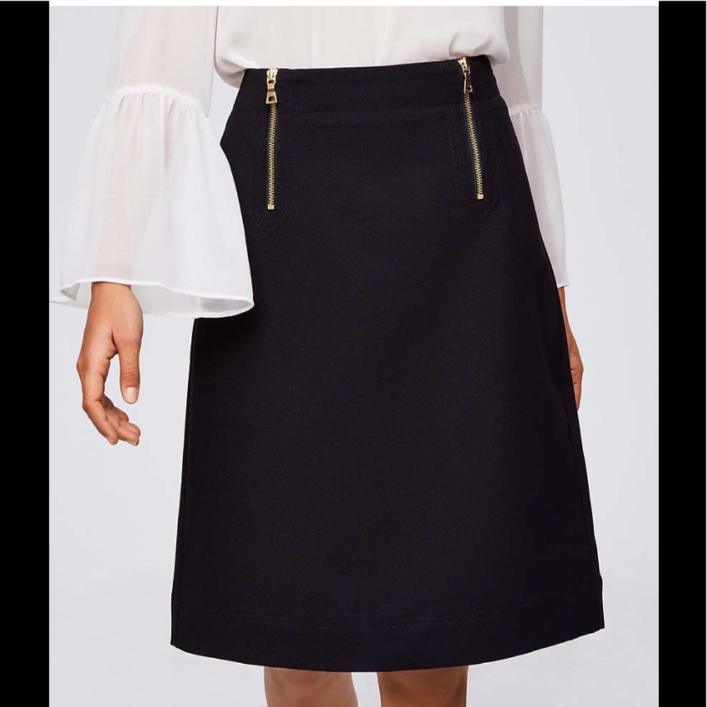 LOFT black double zipper skirt 00 NWOT